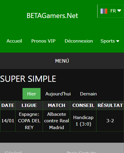 pari VIP gagné ticket